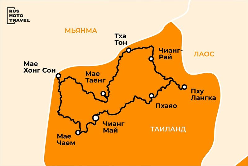 Карта маршрута мототура в Таиланд с Рус Мото Тревел